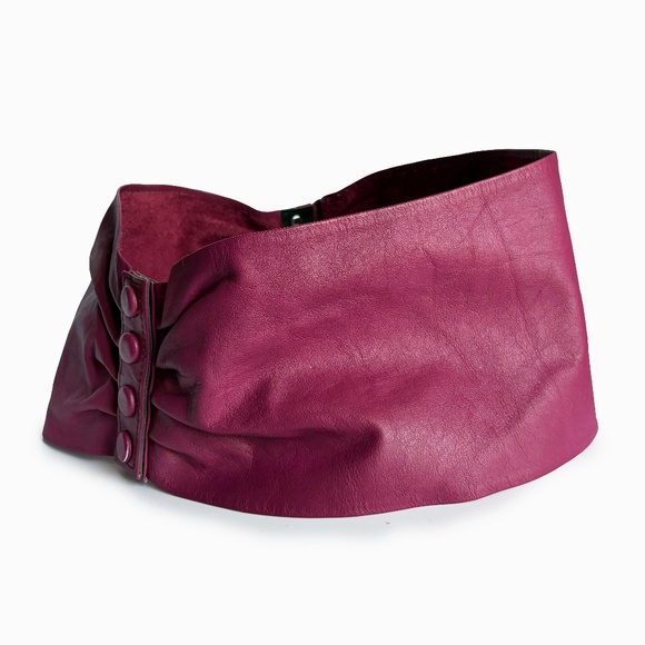 Vintage Norma Kamali Wide Leather Belt with Snaps Made in Italy Size L Retro 80s - Picture 8 of 17